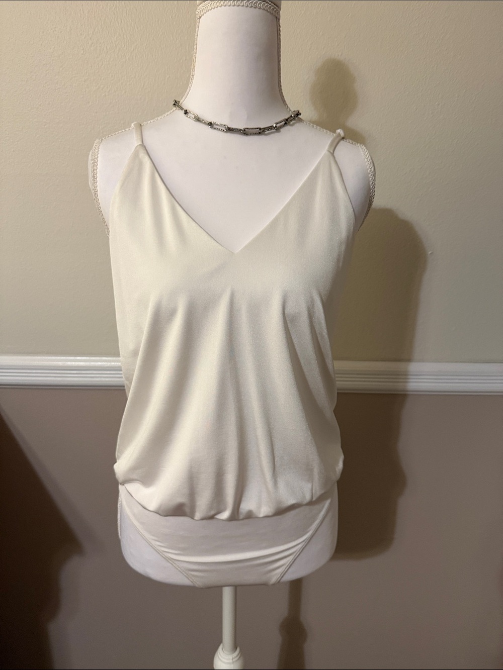 Women's V-Neck Tank Top bodysuit - Cream